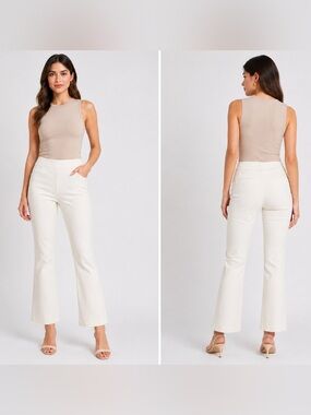 Renuar Cream Woven Pants Size 4 High Rise Straight Leg Stretch Neutral